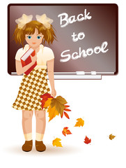 Back to school. Young girl with autumn leafs
