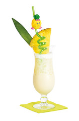 Pina colada cocktail, a sweet cocktail made with rum, cream of coconut, and pineapple juice, shaken...