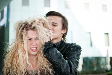 Ruffle hair - couple outdoors