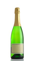 Bottle champagne with blank label - isolated over white