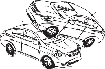 Sketch of Two cars in an accident isolated on a white background