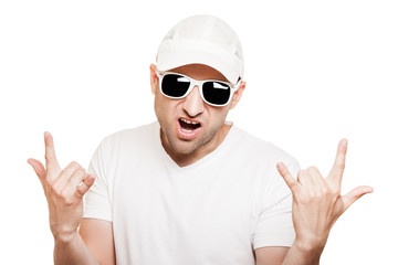 Smiling man gesturing