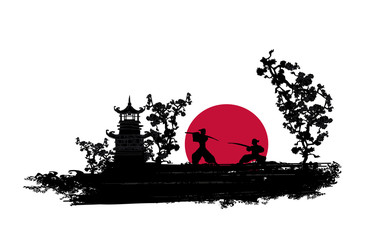 Japanese Samurai fighter silhouette - 43654328