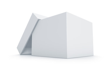 White cube box with top cover.