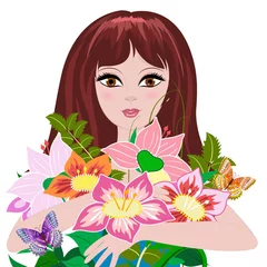 Photo sur Plexiglas Femme fleurs fille avec un bouquet de fleurs