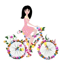 Photo sur Aluminium Femme fleurs fille de fleur à vélo