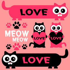 Fototapeta premium Cute funny kittens romantic elements set