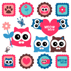 Cute funny kittens elements set