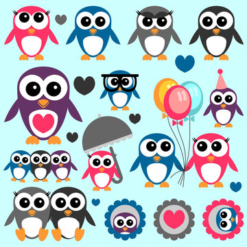 Cute little penguins set