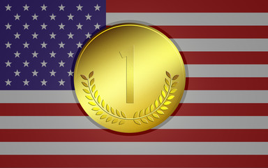 Olympic medal in the background of usa flag
