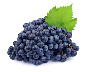 Red grapes with green leaf