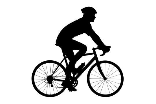 A silhouette of a male biker with helmet biking