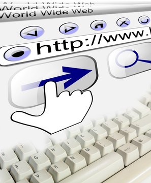 Internet connection url with keyboard, technology background