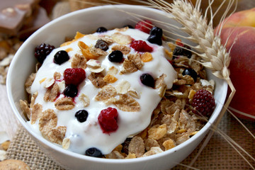 muesli with yogurt,healthy breakfast rich in fiber
