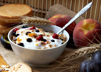 muesli with yogurt,healthy breakfast rich in fiber