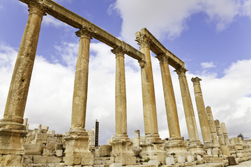 the colonnaded street in ancient city of jerash, jordan