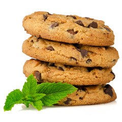 Chocolate cookies with mint leaves