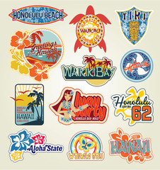 Hawaii Stickers collection - obrazy, fototapety, plakaty