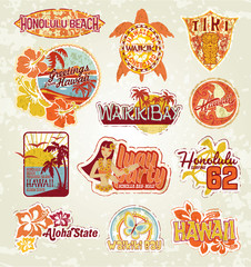 Hawaii vintage stickers - obrazy, fototapety, plakaty