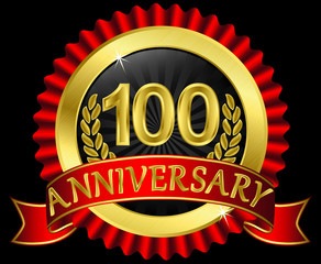 100 years anniversary golden label with ribbons