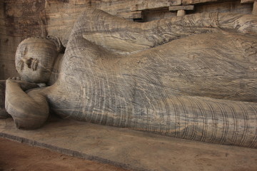 Reclining Buddha carved from rock, Polonnaruwa, Sri Lanka