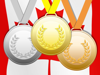 Medals on bottom Canadian colors