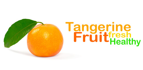 Tangerine with green leaves isolated on white