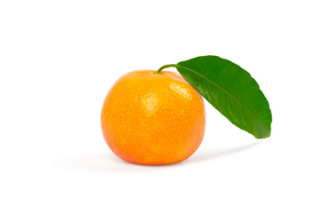 Tangerine with green leaves isolated on white