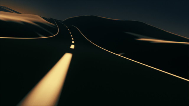 Road trip through the mountains. Color, sunset.