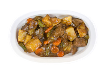 Roast beef with vegetables in cooking dish