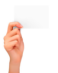 Fototapeta premium Hand holding paper card. Vector illustration