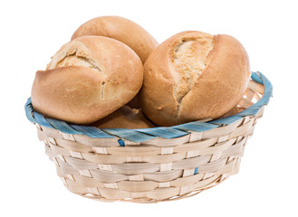 Small basket filled with buns on white
