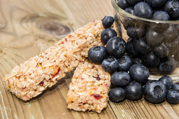 Muesli Bars with Blueberries in a glass
