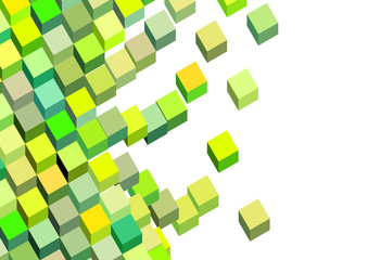 3d green abstract fluid floating cube pattern on white