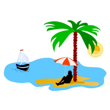 beach with palm tree vector illustration