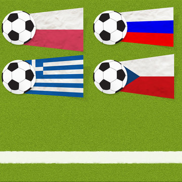 Plasticine flag football soccer on grass background