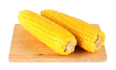 boiled corn isolated on white