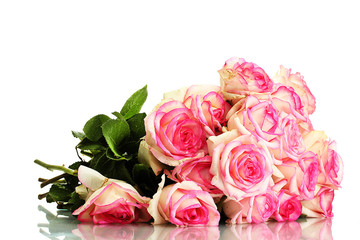 beautiful bouquet of pink roses isolated on white