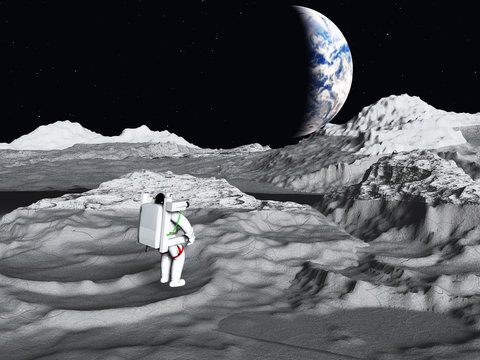 Lunar astronaut views earth rise