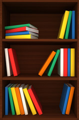 3d wooden shelves background with books