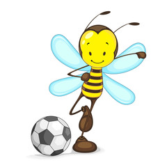 Edtiable vector of bee playing with soccer ball