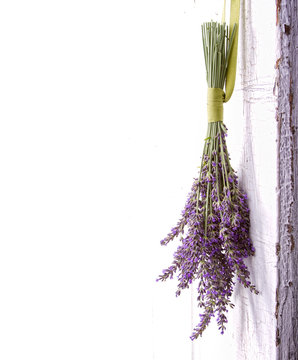 Fototapeta lavender hanging from an old door