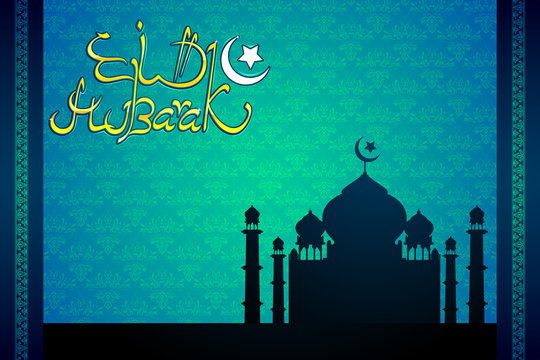 vector illustration of Eid Mubarak with islamic mosque