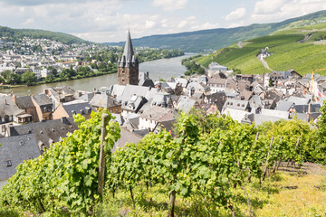 Aerial view of BernKastel-Kues at the river Moselle in Germany