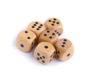 Wooden dice for board game isolated on white background
