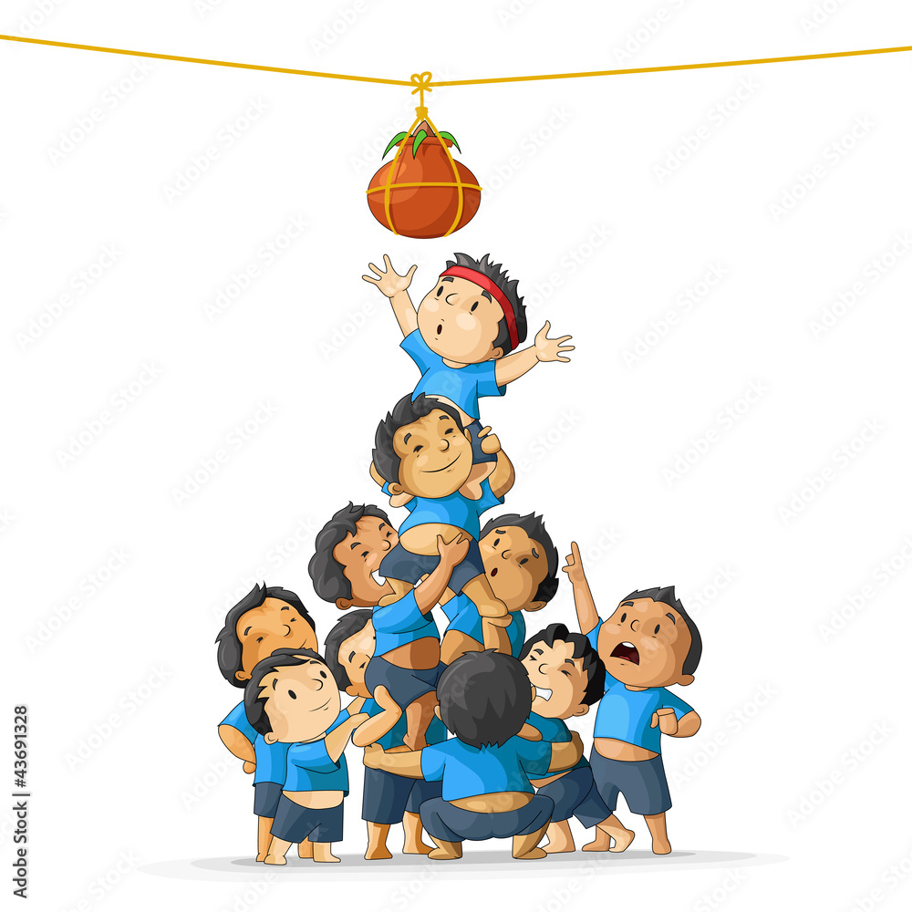 Canvas Prints vector illustration of boys at playing dahi handi in janmashtami