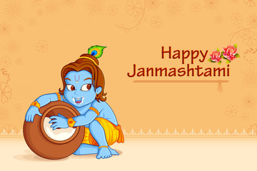 vector illustration of Lord Krishna stealing makhaan