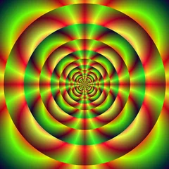 Fotobehang Psychedelisch Rode, groene en gele ringen