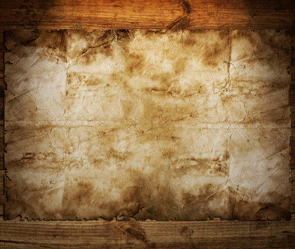 old paper on brown wood texture