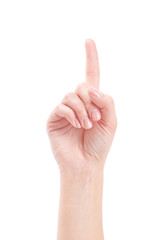 Hand with index finger, isolated on a white background
